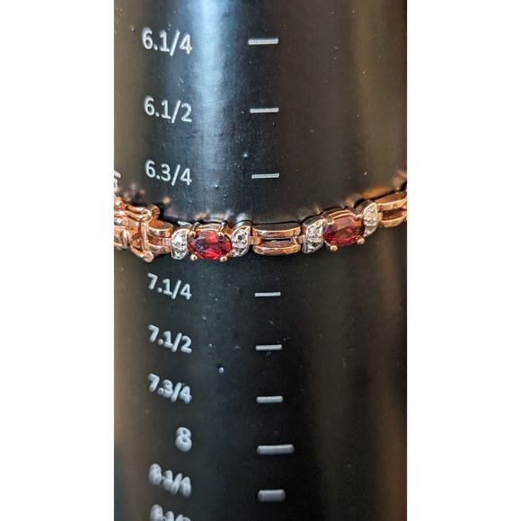 Genuine Garnet Rose Goldplated Diamond Accented Bracelet W/ Double Safety - Picture 6 of 6